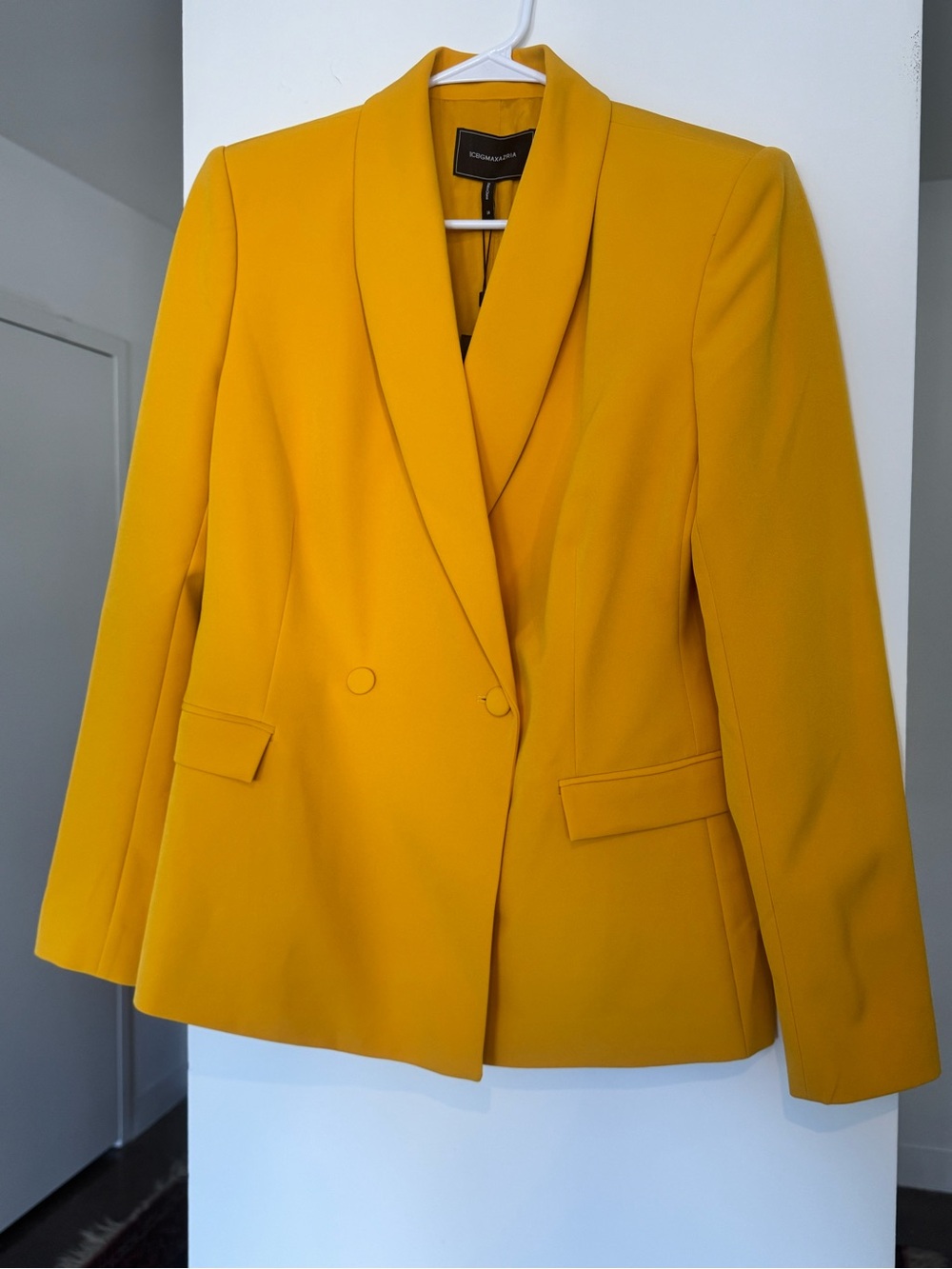 NWT BCBGMAXAZRIA Golden Mustard Double-Breasted Shawl Lapel Blazer (Plus Size 14